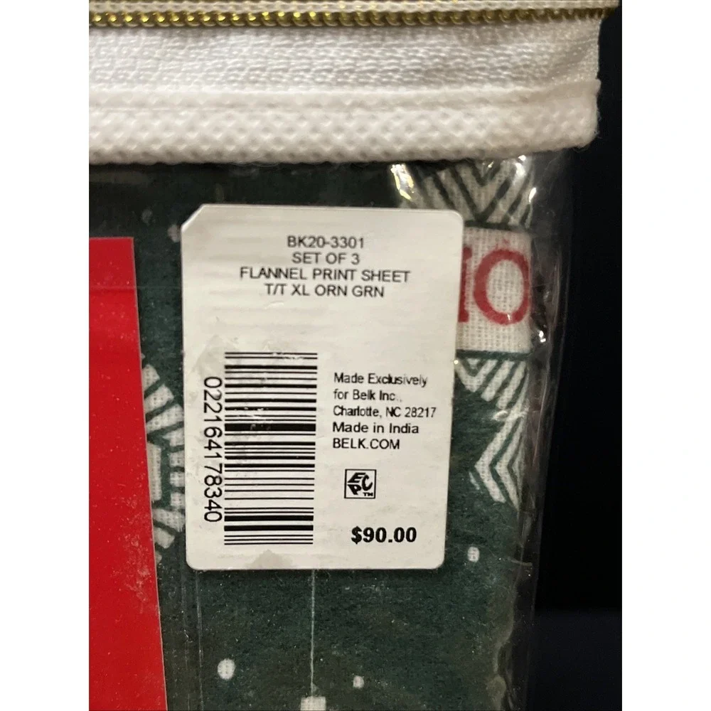 Joyland Flannel Twin/Twin XL Sheet Set Green Peace Joy Hope Christmas New